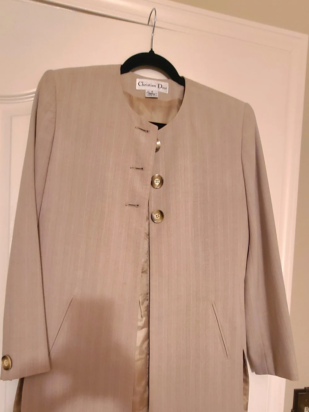 Dior Beige Pinstripe Coat with Gold Buttons